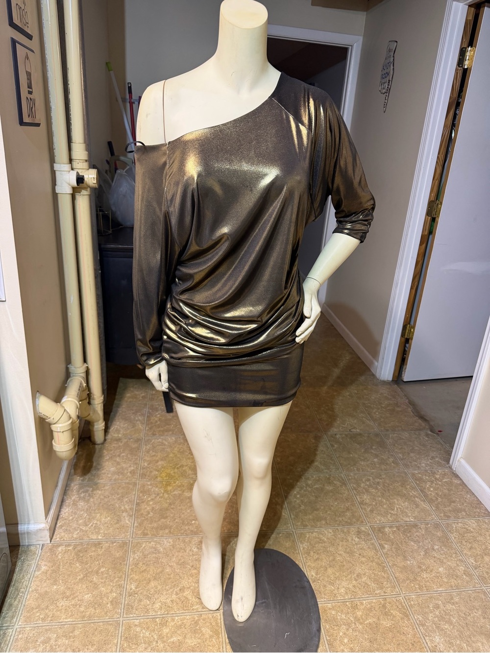 RACHEL Rachel Roy One-Shoulder Metallic Bronze Mini Dress
